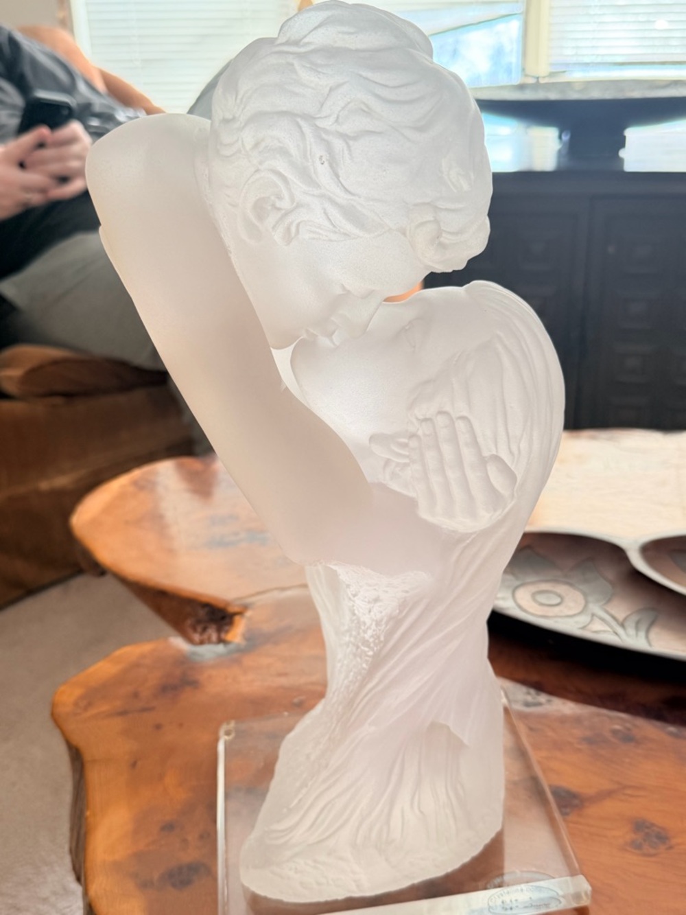 White Frosted Glass Embrace Sculpture - Home Art